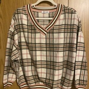 K Studio Plaid Pullover Sweater – Pink/Brown/White – Size M